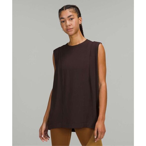 Lululemon Modal Pleated Shoulder Tank Top French Press W1DD1S Size 10 Flowy EUC - Picture 2 of 9